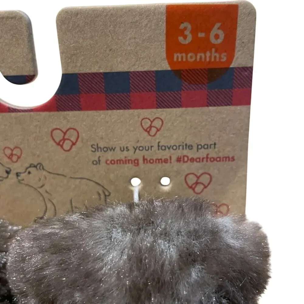 Dearfoams Baby Bear Furry Slippers Size 3-6 Months